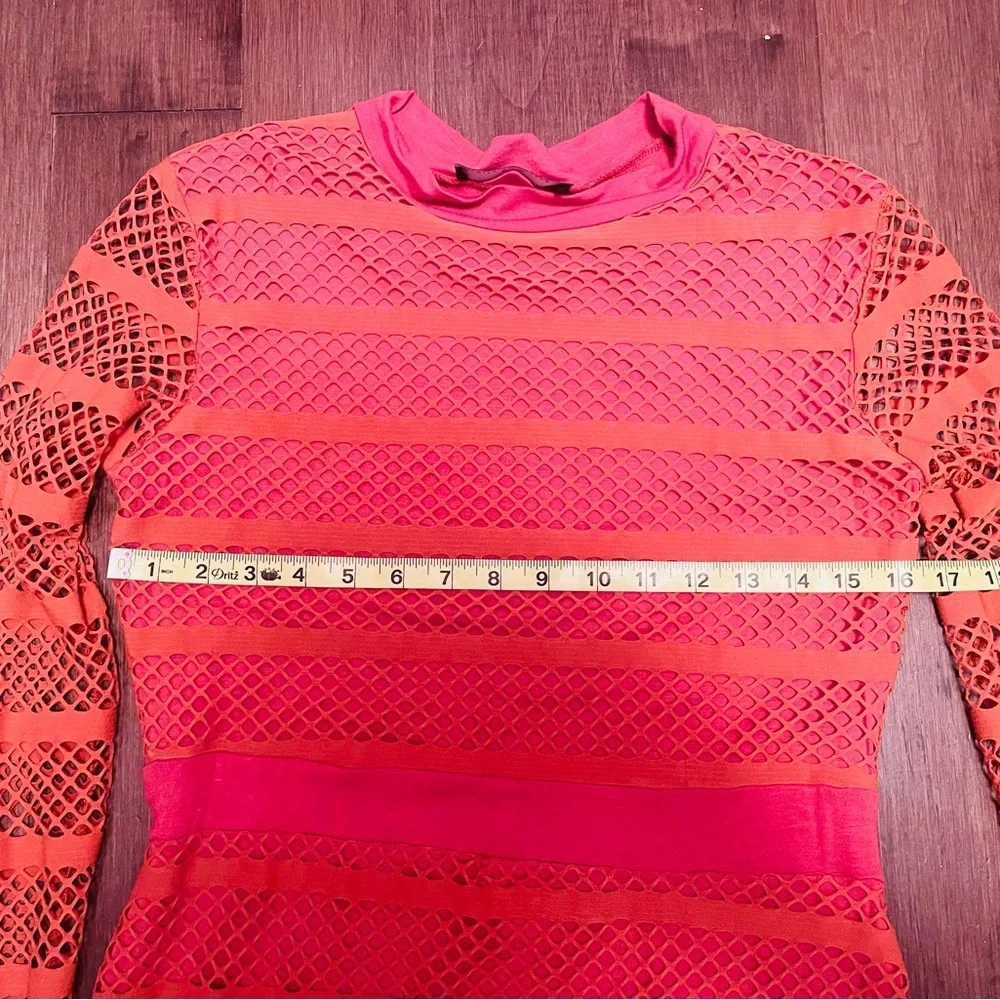 Coral Rust Fishnet Mini Dress - Picture 5 of 8